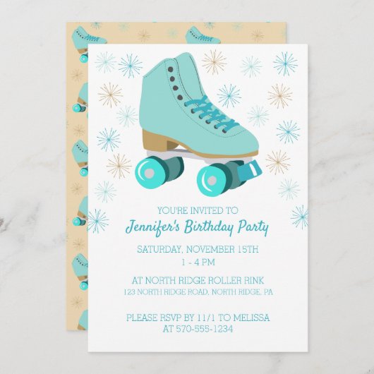Aquamariner Skate Graphic Roller Skaten Themed Par Einladung (Vorne/Hinten)