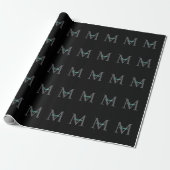 Aquamariner Skriptname Große graue Monogramm auf s Geschenkpapier (Ungerollt)
