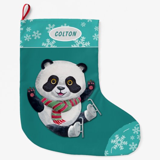 Aquamariner Snowflake Ice Skaten Panda Bär Großer Weihnachtsstrumpf (Vorderseite)