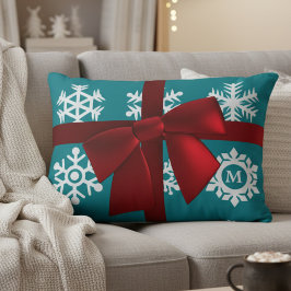 Aquamariner Snowflake Monogram Red Bow Weihnachtsf Zierkissen