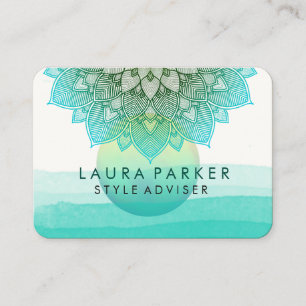 Aquamariner Sonnenuntergang Lotus Floral Mandala Y Visitenkarte