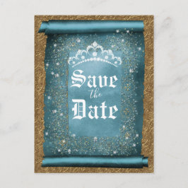 Aquamariner Sparkle Gold Diamond Tiara Scroll Rett Ankündigungspostkarte