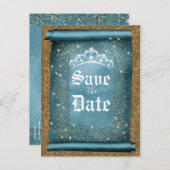 Aquamariner Sparkle Gold Diamond Tiara Scroll Rett Ankündigungspostkarte (Vorne/Hinten)