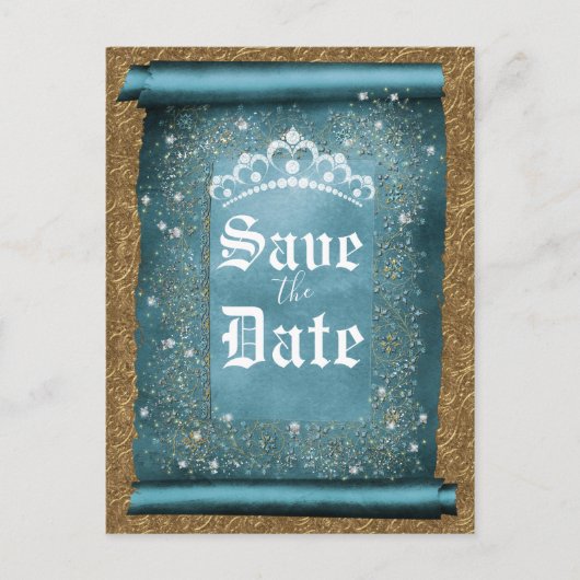 Aquamariner Sparkle Gold Diamond Tiara Scroll Rett Ankündigungspostkarte (Vorderseite)