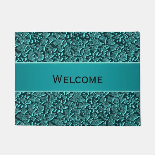 Aquamariner Spitze-Brokat-Blick-willkommene Matte (Vorderseite)