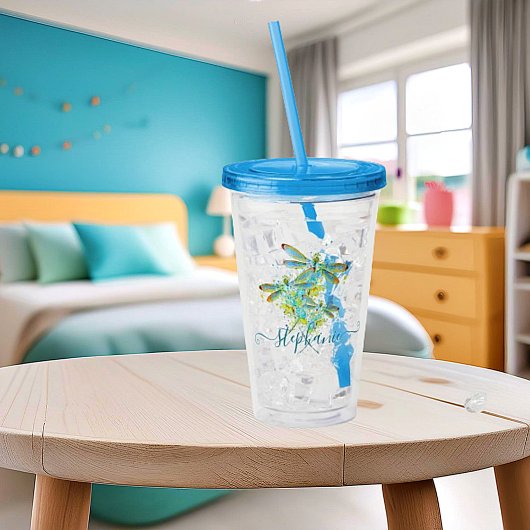 Aquamariner Spritzer der Libellen personalisiert Acryltrinkbecher