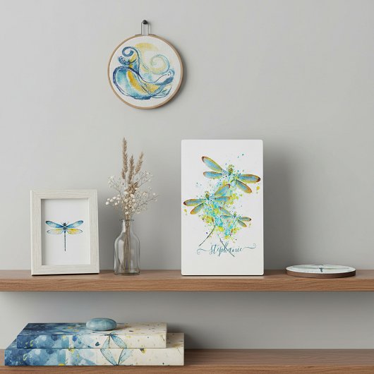 Aquamariner Spritzer der Libellen personalisiert Fotoplatte