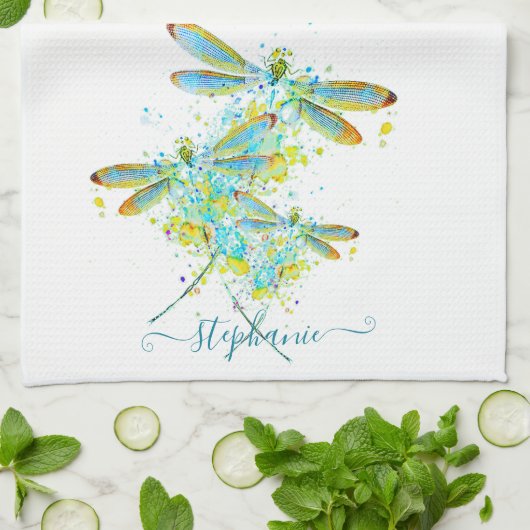 Aquamariner Spritzer der Libellen personalisiert Geschirrtuch (Gefaltet)