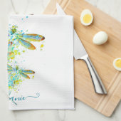 Aquamariner Spritzer der Libellen personalisiert Geschirrtuch (Viertel Falte)