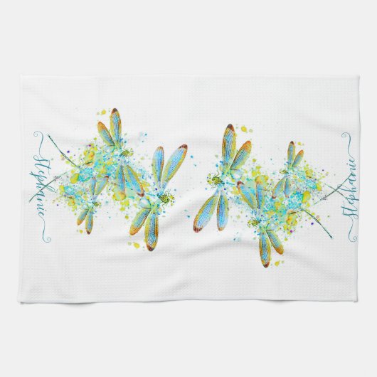 Aquamariner Spritzer der Libellen personalisiert Geschirrtuch (Horizontal)
