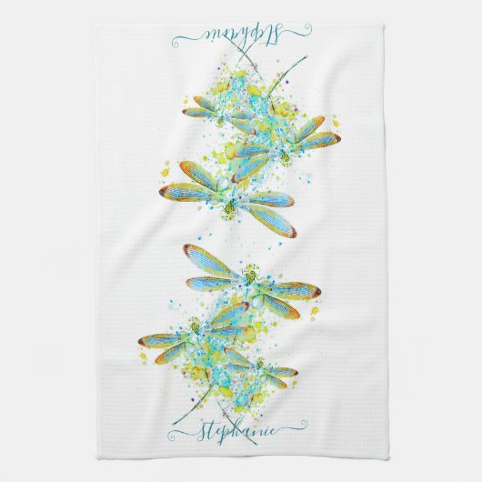 Aquamariner Spritzer der Libellen personalisiert Geschirrtuch (Vertikal)