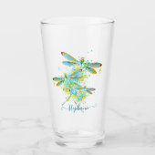 Aquamariner Spritzer der Libellen personalisiert Glas (Vorderseite)