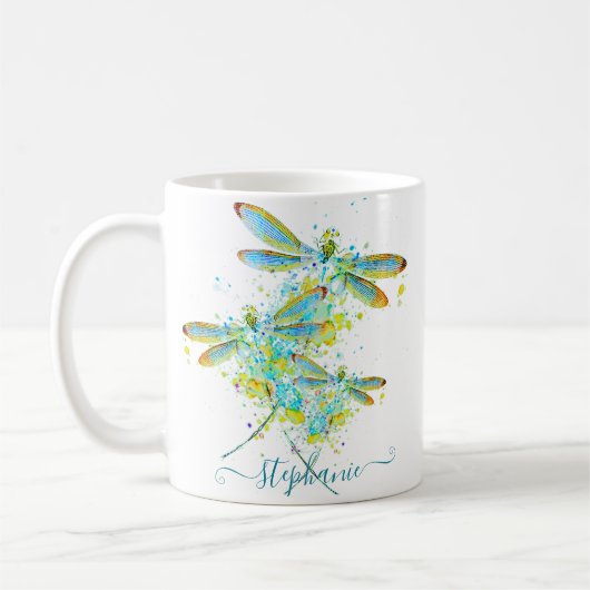 Aquamariner Spritzer der Libellen personalisiert Kaffeetasse (Links)