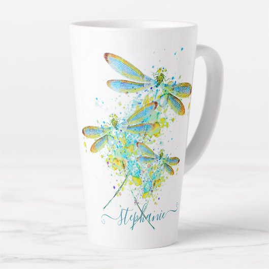 Aquamariner Spritzer der Libellen personalisiert Milchtasse (Rechte Ecke)