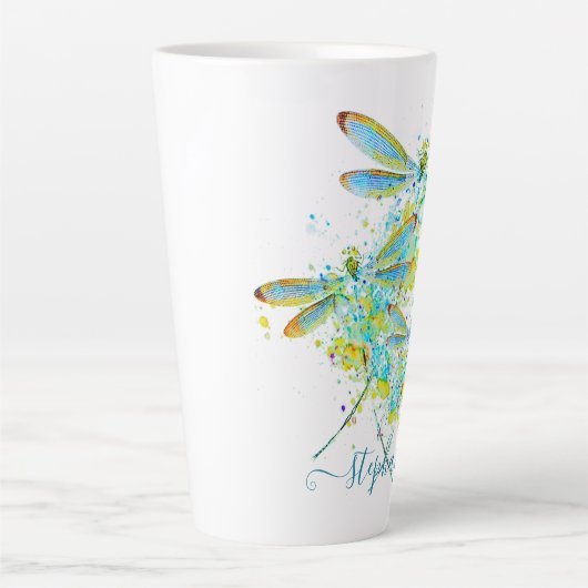 Aquamariner Spritzer der Libellen personalisiert Milchtasse (Vorderseite)