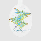 Aquamariner Spritzer der Libellen personalisiert Ornament (Vorderseite)