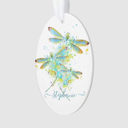 Aquamariner Spritzer der Libellen personalisiert Ornament (Vorderseite)