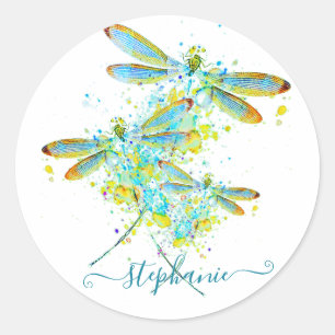 Aquamariner Spritzer der Libellen personalisiert Runder Aufkleber