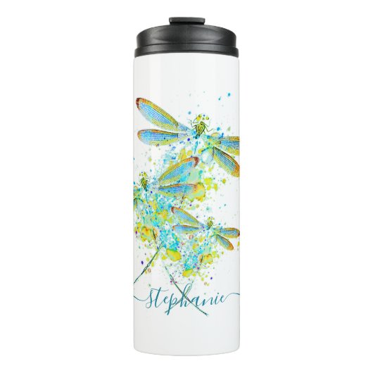 Aquamariner Spritzer der Libellen personalisiert Thermosbecher (Vorderseite)