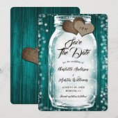 Aquamariner Stall Holz String Lights Mason Jar Wed Save The Date (Vorne/Hinten)