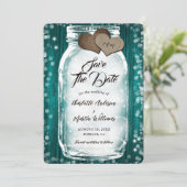 Aquamariner Stall Holz String Lights Mason Jar Wed Save The Date (Stehend Vorderseite)