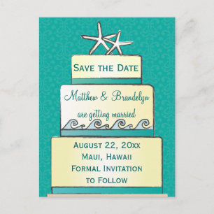 Aquamariner Starfish Hochzeitstorte Save the Date Ankündigungspostkarte