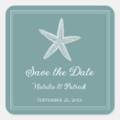Aquamariner Starfish Save the Date Quadratischer Aufkleber (Vorderseite)