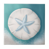 Aquamariner Starfish und Sand Dollar Beachy Fliese (Vorderseite)