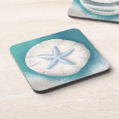 Aquamariner Starfish und Sand Dollar Beachy Getränkeuntersetzer (Linke Seite)