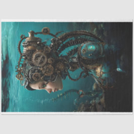 Aquamariner Steampunk-Girl-Wasser-Weltdekoupage Seidenpapier