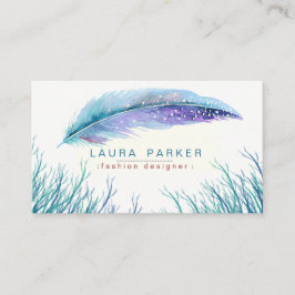 Aquamariner Strand-FederWatercolor Boho Girly Chic Visitenkarte