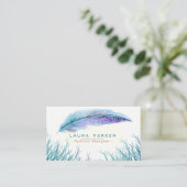 Aquamariner Strand-FederWatercolor Boho Girly Chic Visitenkarte (Stehend Vorderseite)