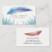 Aquamariner Strand-FederWatercolor Boho Girly Chic Visitenkarte (Vorne/Hinten)