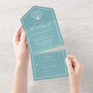 Aquamariner Strand Seashell Coastal Hochzeit All In One Einladung