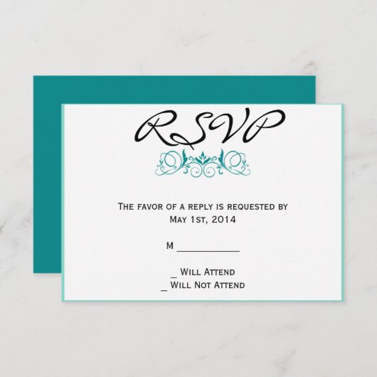 Aquamariner Streifen mit floraler Akzent-Antwortka RSVP Karte (Vorne/Hinten)