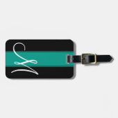 Aquamariner Streifen mit großem Monogramm Gepäckanhänger (Vorderseite horizontal)