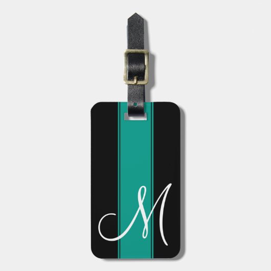 Aquamariner Streifen mit großem Monogramm Gepäckanhänger (Vorderseite vertikal)