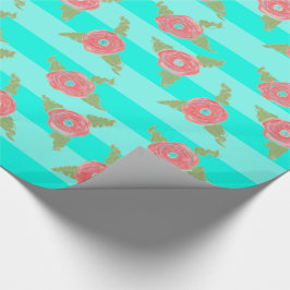 Aquamariner Streifen und Blumen Geschenkpapier