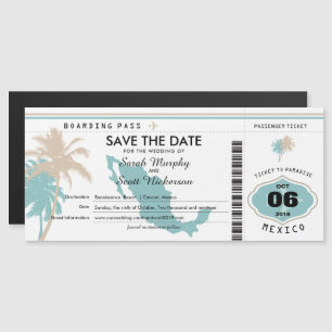Aquamariner Tan Save the Date Boarding nach Mexiko Magneteinladung