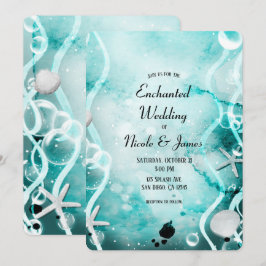 Aquamariner Tintenstrahl unter der Meereshochzeit Einladung
