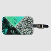 Aquamariner Tropenleopardendruck für Glitterie Gepäckanhänger (Vorderseite (Horizontal))