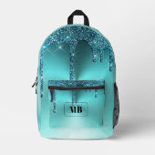 Aquamariner Tropfen aus metallischem Glitzer Mit M Bedruckter Rucksack (Vorderseite)