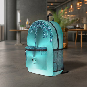 Aquamariner Tropfen aus metallischem Glitzer Mit M Bedruckter Rucksack