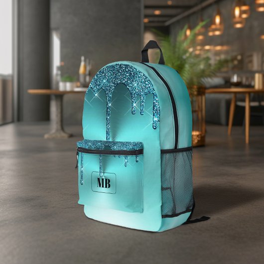 Aquamariner Tropfen aus metallischem Glitzer Mit M Bedruckter Rucksack