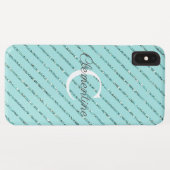 Aquamariner Turqoise-Glitzer Streifen Monogramm Case-Mate iPhone Hülle (Rückseite (Horizontal))