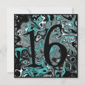 Aquamariner u. schwarzer Grunge-16. Geburtstag Einladung (Vorderseite)