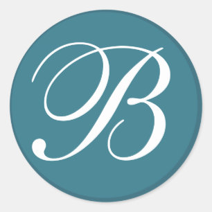 Aquamariner u. weißer mit Monogramm Runder Aufkleber