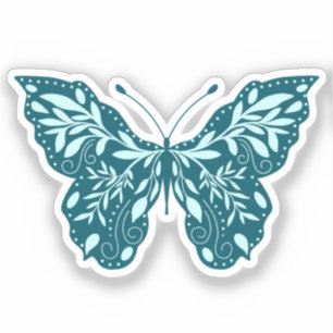 Aquamariner und aqua Botanischer Schmetterling Aufkleber