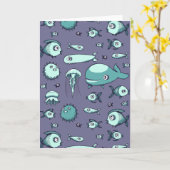 Aquamariner und blauer Fisch, der die Leergrüßkart Karte (Gelbe Blume)