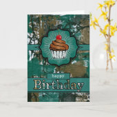 Aquamariner und brauner Urban Graffiti Cupcake Geb Karte (Gelbe Blume)